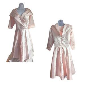 NWOT LanTing Icy Pink Surplice Cowl Cape 3/4 Sleeve A-Line Midi Dress